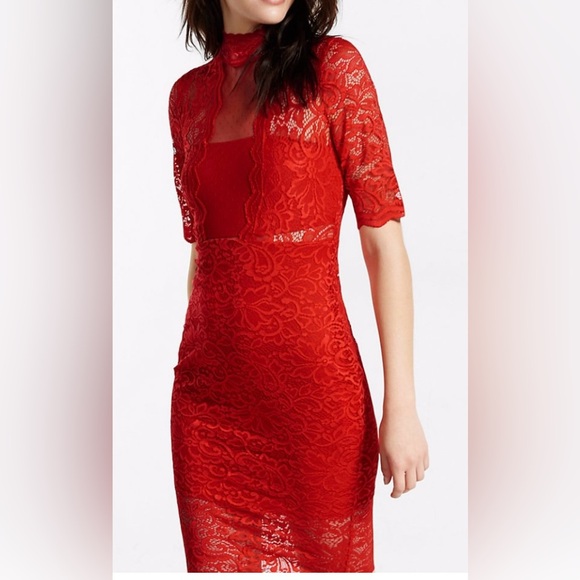 ❤️EXPRESS all over lace mock neck red sheath dress Size8 excellent like new cond - Picture 3 of 5